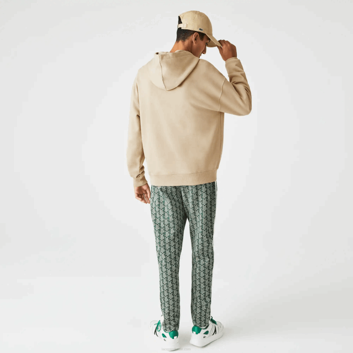 Lacoste Loose Fit Branded Monogram Hooded Sweatshirt 646T971 Beige 02S Men