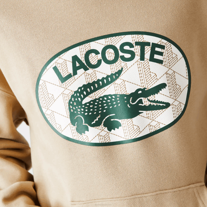 Lacoste Loose Fit Branded Monogram Hooded Sweatshirt 646T971 Beige 02S Men