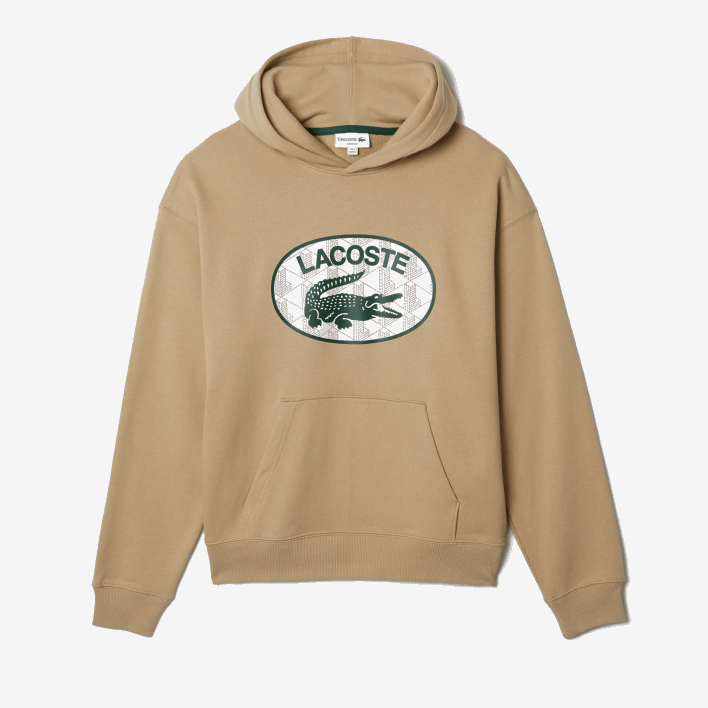 Lacoste Loose Fit Branded Monogram Hooded Sweatshirt 646T971 Beige 02S Men