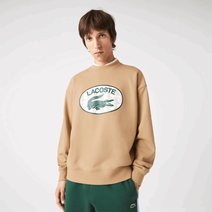 Lacoste Loose Fit Branded Monogram Print Sweatshirt 646T1009 Beige 02S Men