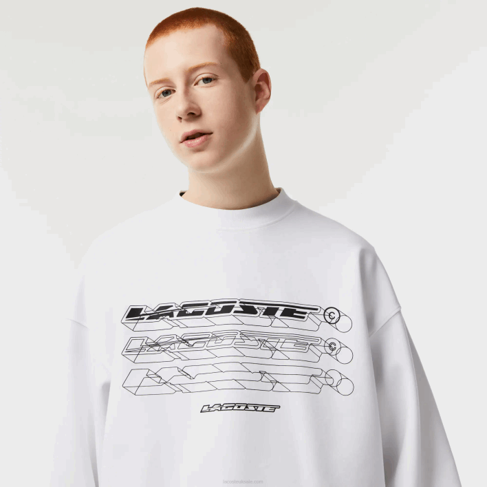 Lacoste Loose Fit Branded Sweatshirt 646T6 White 001 Men