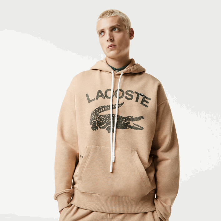 Lacoste Loose Fit Crocodile Hooded Sweatshirt 646T968 Beige 4JW Men
