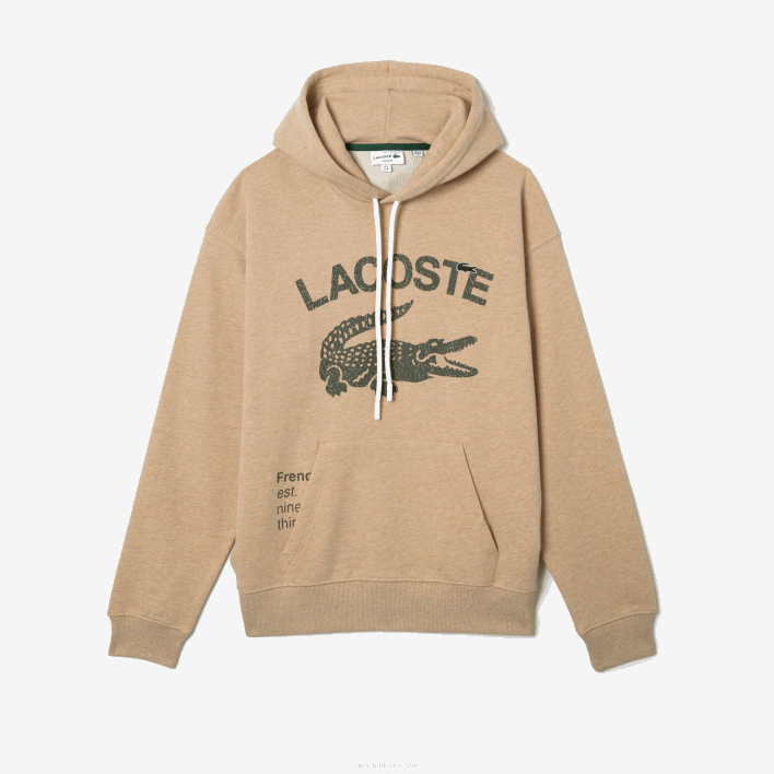 Lacoste Loose Fit Crocodile Hooded Sweatshirt 646T968 Beige 4JW Men