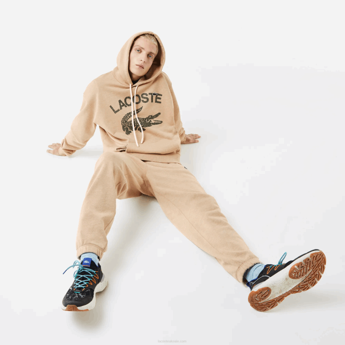 Lacoste Loose Fit Crocodile Hooded Sweatshirt 646T968 Beige 4JW Men