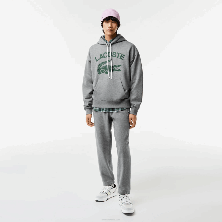 Lacoste Loose Fit Crocodile Hooded Sweatshirt 646T969 Grey Chine YRD Men