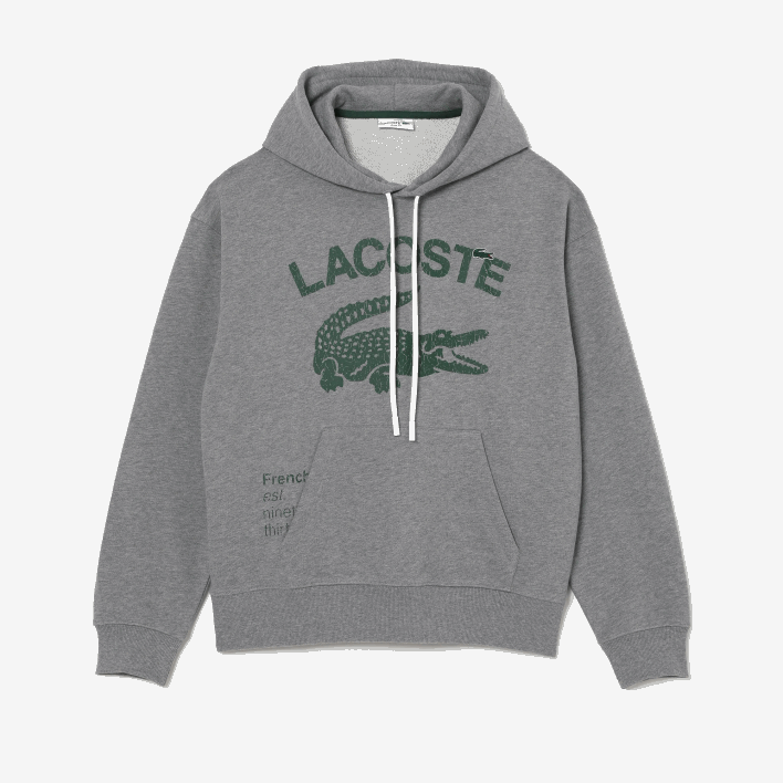 Lacoste Loose Fit Crocodile Hooded Sweatshirt 646T969 Grey Chine YRD Men