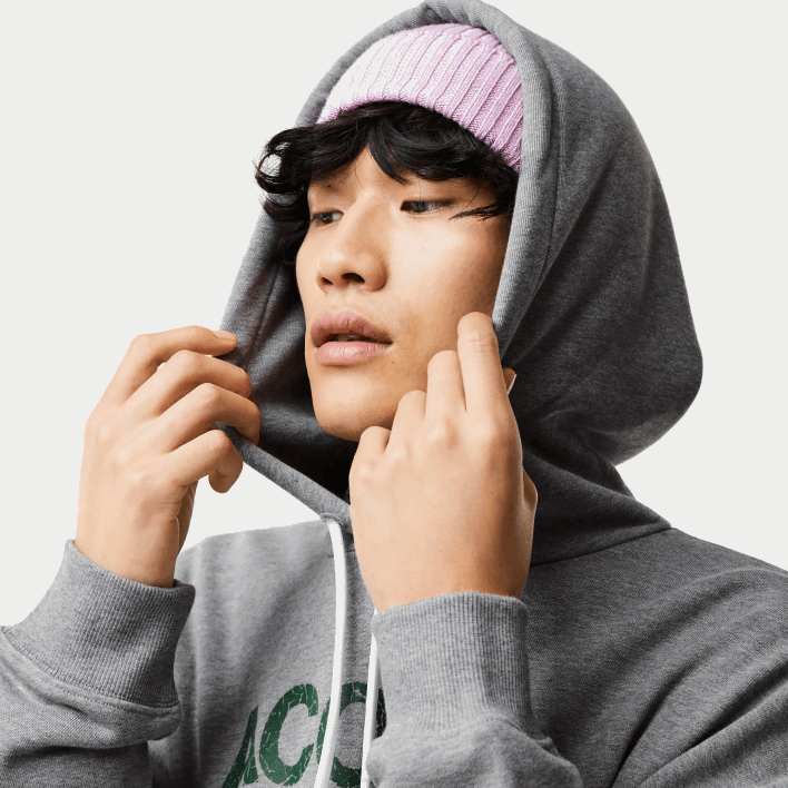 Lacoste Loose Fit Crocodile Hooded Sweatshirt 646T969 Grey Chine YRD Men