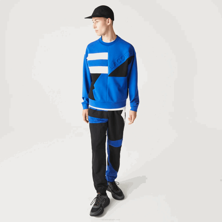 Lacoste Loose Fit Patchwork Effect Sweatshirt 646T956 Blue White NNE Men