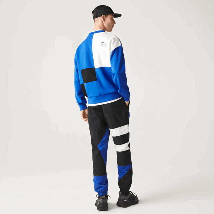 Lacoste Loose Fit Patchwork Effect Sweatshirt 646T956 Blue White NNE Men