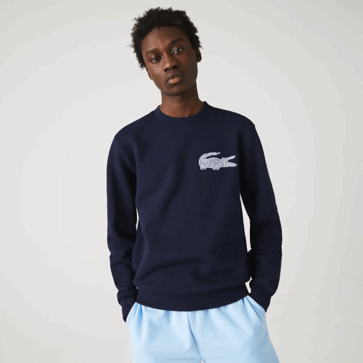 Lacoste Made In France Organic Cotton Fleece Sweatshirt 646T1181 Navy Blue 166 Men