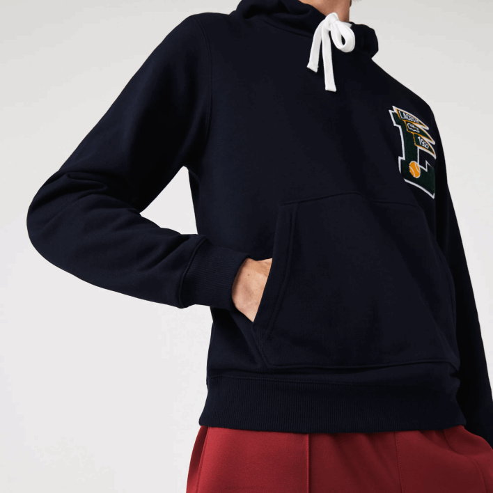 Lacoste Pennants L Badge Hooded Cotton Fleece Sweatshirt 646T1100 Navy Blue 166 Men