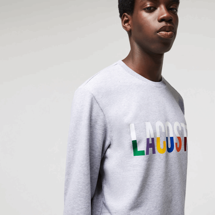 Lacoste Print Cotton Fleece Indoor Sweatshirt 646T1222 Grey Chine White W9D Men