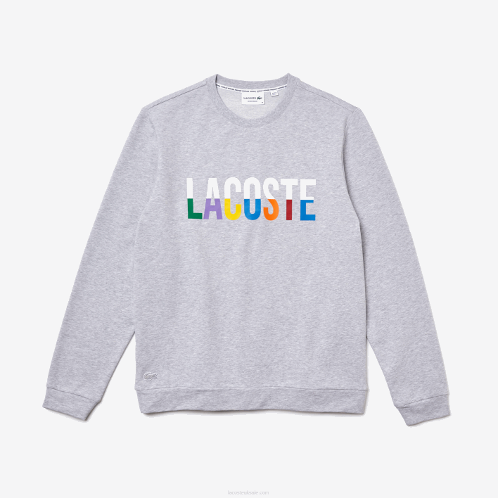 Lacoste Print Cotton Fleece Indoor Sweatshirt 646T1222 Grey Chine White W9D Men