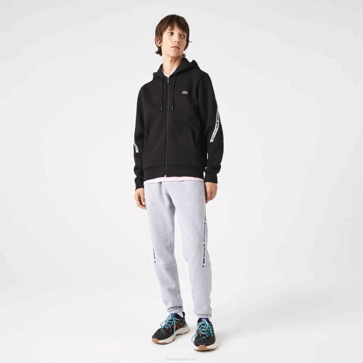 Lacoste Printed Bands Hooded Zip Sweatshirt 646T1240 Black 031 Men