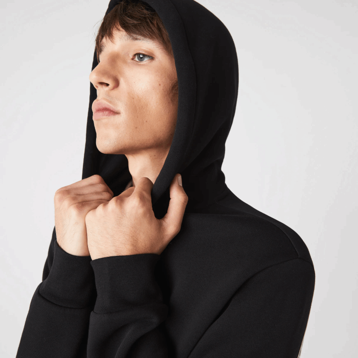 Lacoste Printed Bands Hooded Zip Sweatshirt 646T1240 Black 031 Men