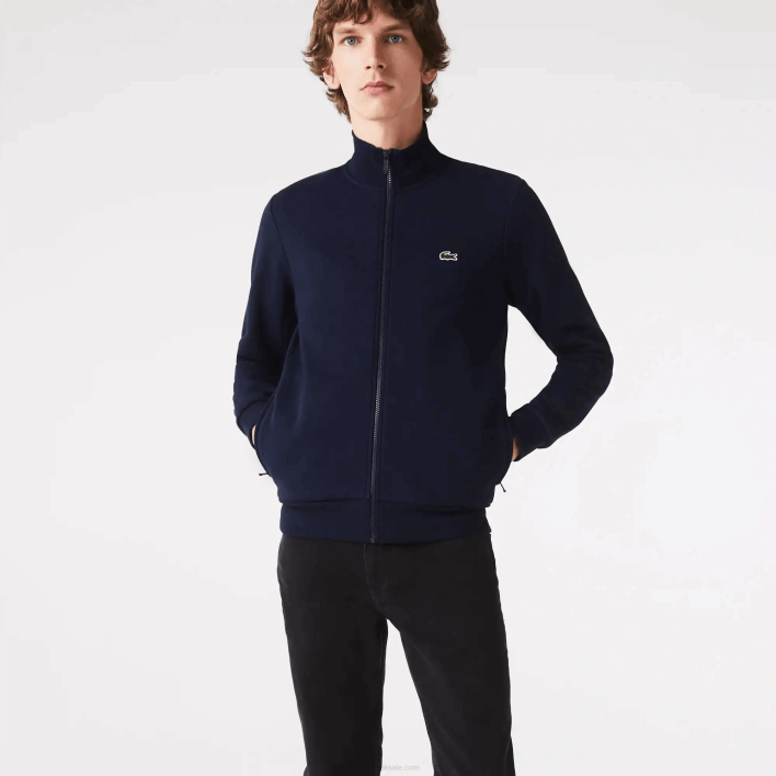 Lacoste Regular Fit Brushed Fleece Zippered Sweatshirt 646T1270 Navy Blue 166 Men