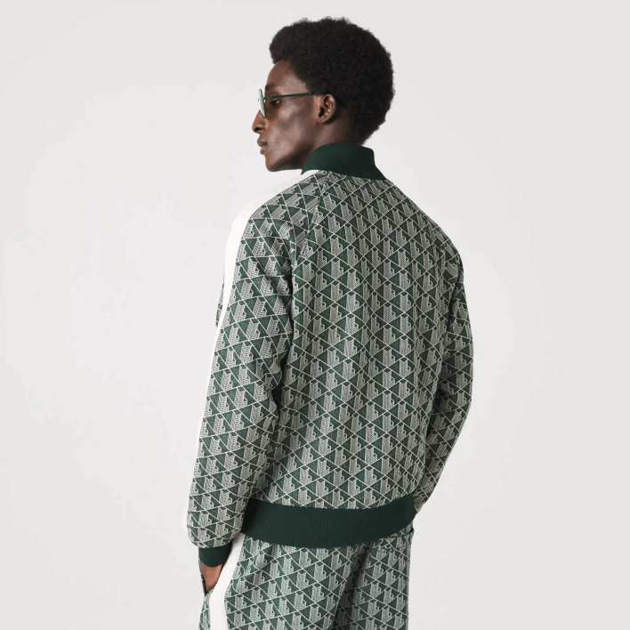 Lacoste Regular Fit Monogram Print Zip Sweatshirt 646T276 Green Beige 7M4 Men