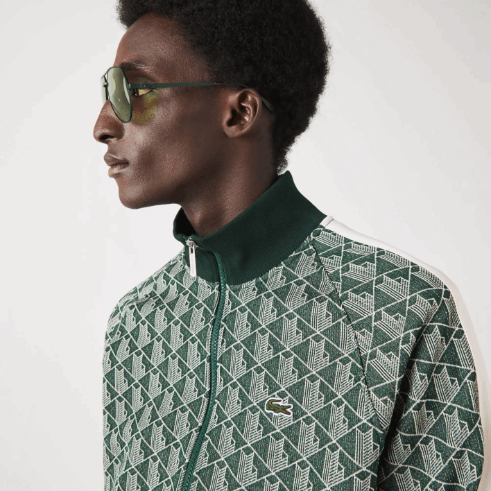 Lacoste Regular Fit Monogram Print Zip Sweatshirt 646T276 Green Beige 7M4 Men