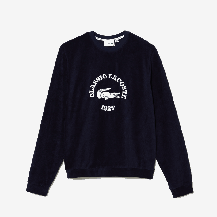 Lacoste Regular Fit Terrycloth Lounge Sweatshirt 646T1268 Navy Blue White 525 Men
