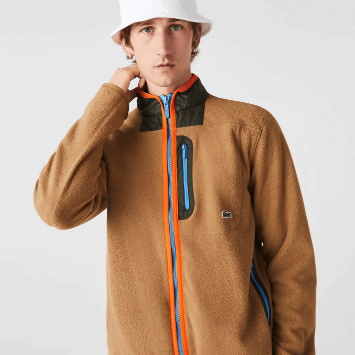 Lacoste Relaxed Fit Polar Fleece Zip Sweatshirt 646T979 Brown Khaki Green 89F Men