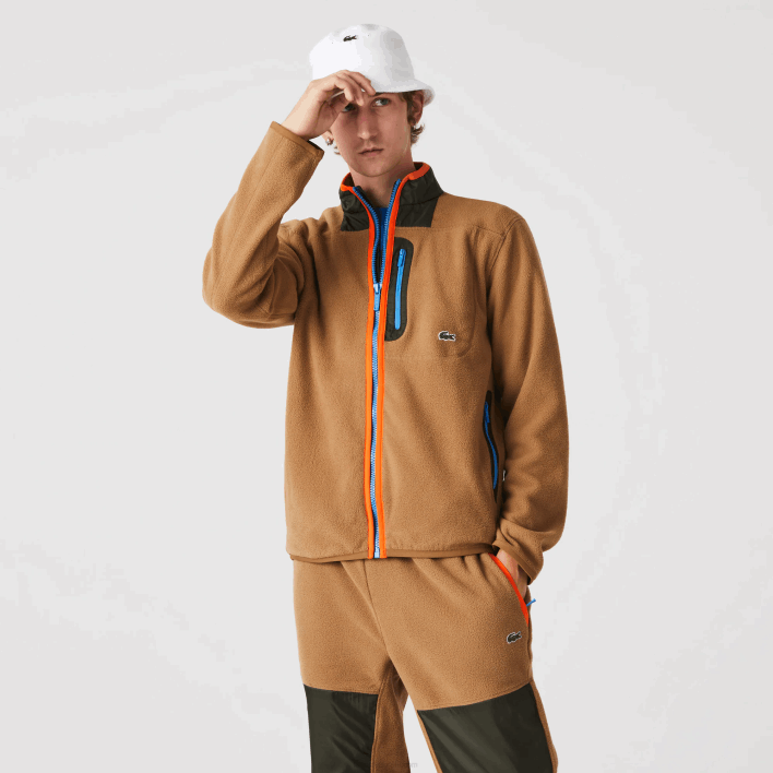 Lacoste Relaxed Fit Polar Fleece Zip Sweatshirt 646T979 Brown Khaki Green 89F Men
