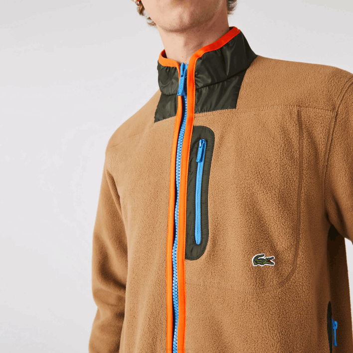 Lacoste Relaxed Fit Polar Fleece Zip Sweatshirt 646T979 Brown Khaki Green 89F Men