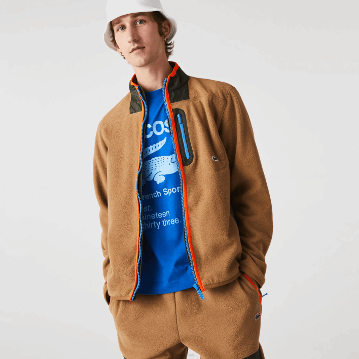 Lacoste Relaxed Fit Polar Fleece Zip Sweatshirt 646T979 Brown Khaki Green 89F Men