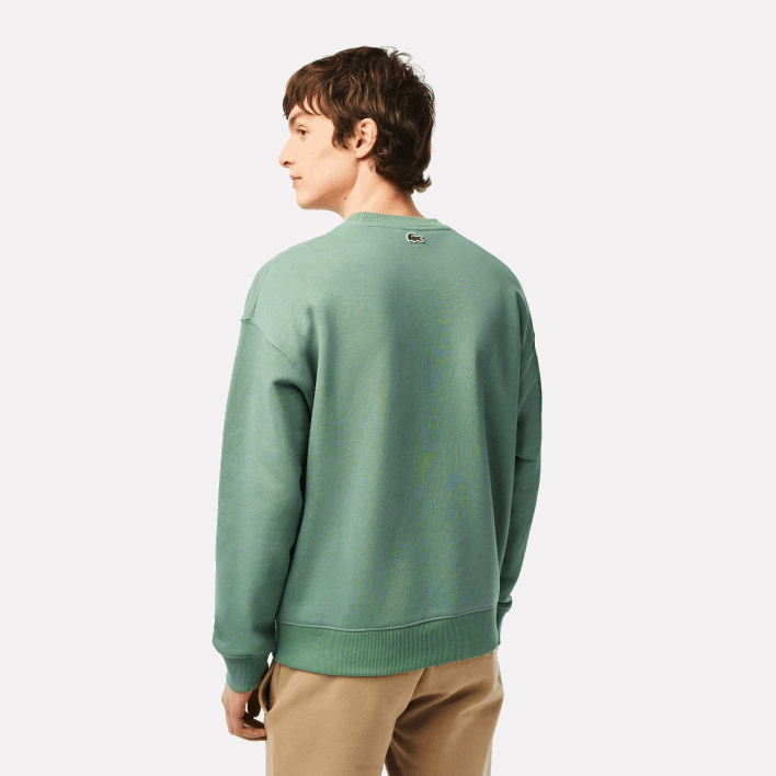 Lacoste Round Neck Loose Fit Croc Print Sweatshirt 646T361 Khaki Green KX5 Men