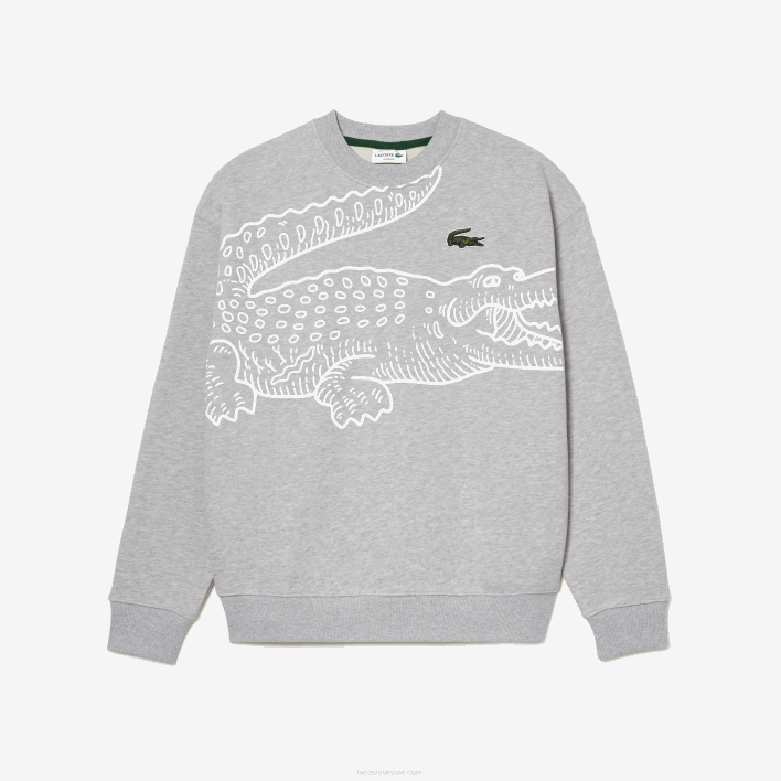 Lacoste Round Neck Loose Fit Croc Print Sweatshirt 646T362 Grey Chine CCA Men