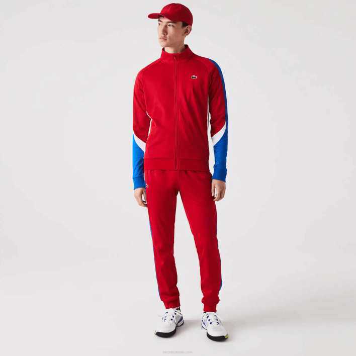 Lacoste SPORT Classic Fit Zip Tennis Sweatshirt 646T977 Red Blue White W50 Men