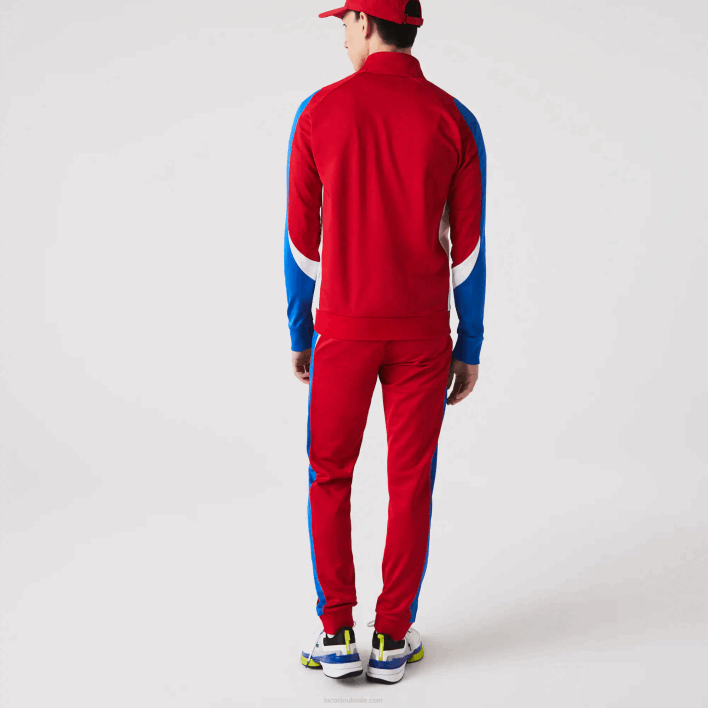 Lacoste SPORT Classic Fit Zip Tennis Sweatshirt 646T977 Red Blue White W50 Men