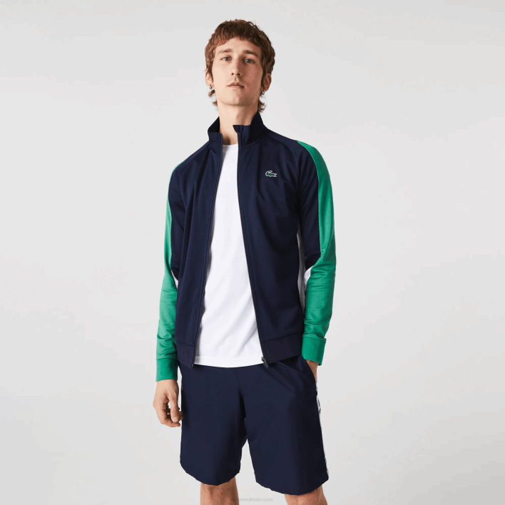 Lacoste SPORT Classic Fit Zip Tennis Sweatshirt 646T978 Navy Blue Green White YJ2 Men