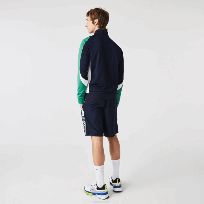 Lacoste SPORT Classic Fit Zip Tennis Sweatshirt 646T978 Navy Blue Green White YJ2 Men