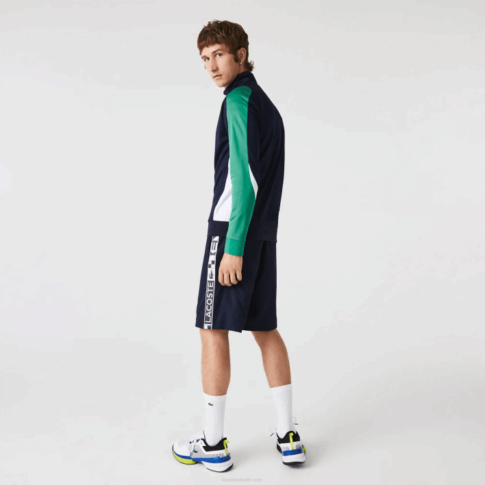 Lacoste SPORT Classic Fit Zip Tennis Sweatshirt 646T978 Navy Blue Green White YJ2 Men