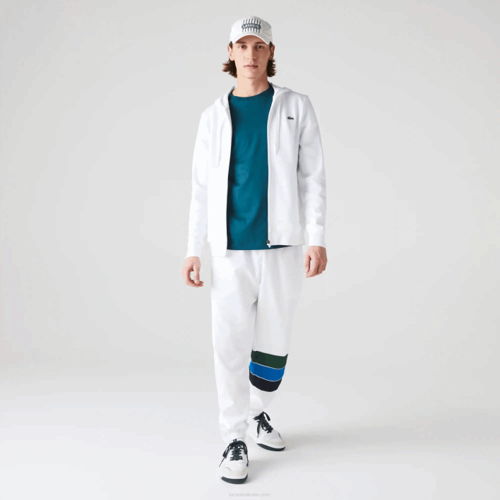 Lacoste SPORT Lightweight Bi-material Hoodie 646T948 White 800 Men