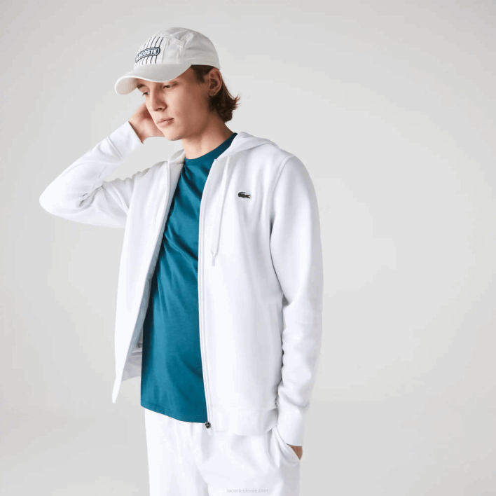 Lacoste SPORT Lightweight Bi-material Hoodie 646T948 White 800 Men