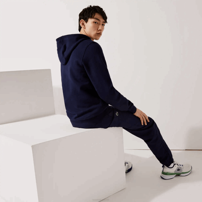 Lacoste SPORT Lightweight Bi-material Hoodie 646T949 Navy Blue 423 Men