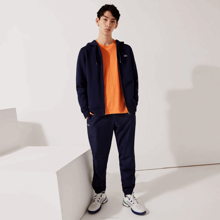 Lacoste SPORT Lightweight Bi-material Hoodie 646T949 Navy Blue 423 Men