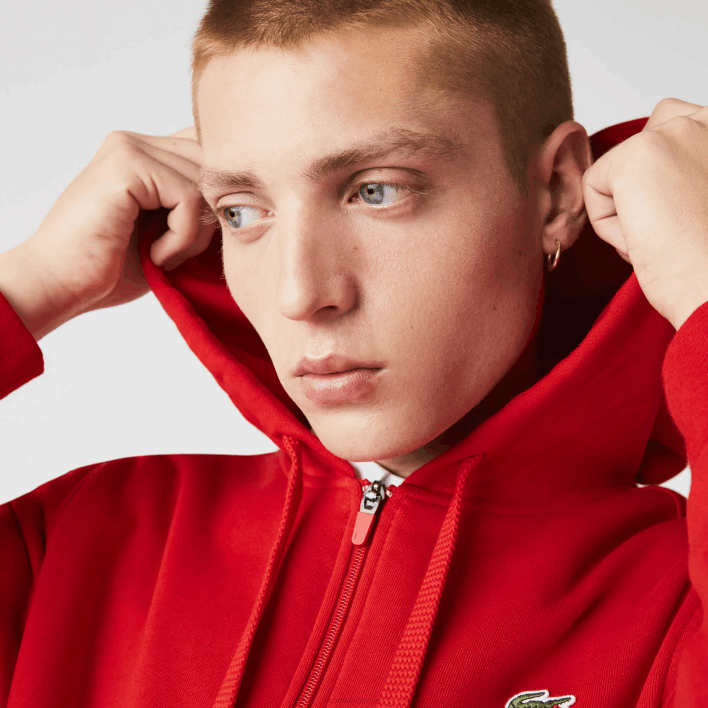 Lacoste SPORT Lightweight Bi-material Hoodie 646T963 Red E52 Men