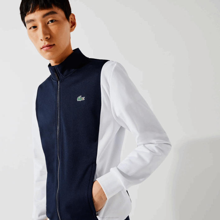 Lacoste SPORT Pique Zip Sweatshirt 646T1205 White Navy Blue R20 Men