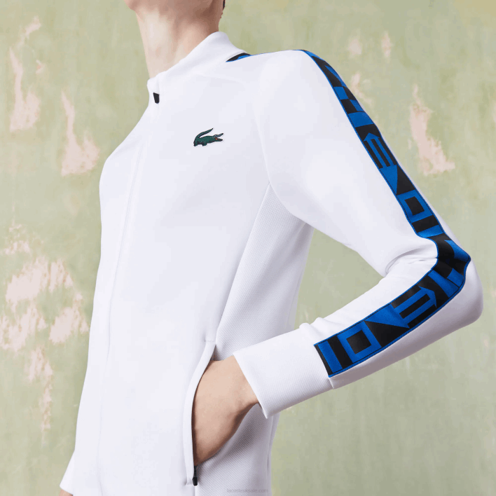 Lacoste SPORT Printed Zip Tennis Sweatshirt 646T1052 White 001 Men