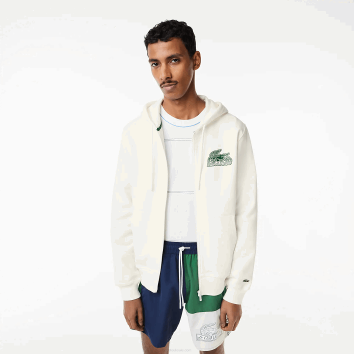Lacoste Unbrushed Fleece Zipped Hoodie 646T319 White 70V Men
