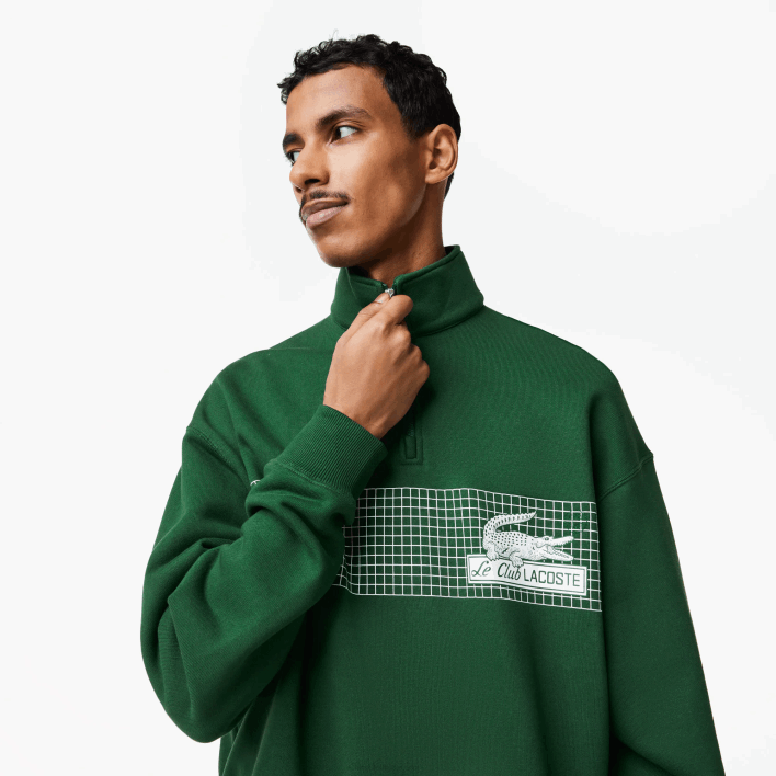 Lacoste Zip Neck Loose Fit Organic Cotton Sweatshirt 646T284 Green 132 Men
