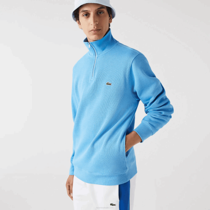 Lacoste Zippered Stand-Up Collar Cotton Sweatshirt 646T1184 Blue 4XA Men