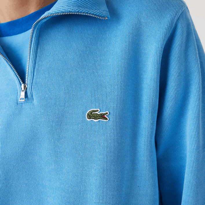 Lacoste Zippered Stand-Up Collar Cotton Sweatshirt 646T1184 Blue 4XA Men