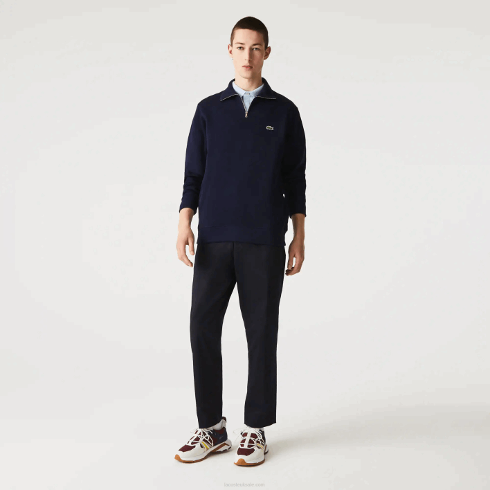Lacoste Zippered Stand-Up Collar Cotton Sweatshirt 646T951 Navy Blue 166 Men