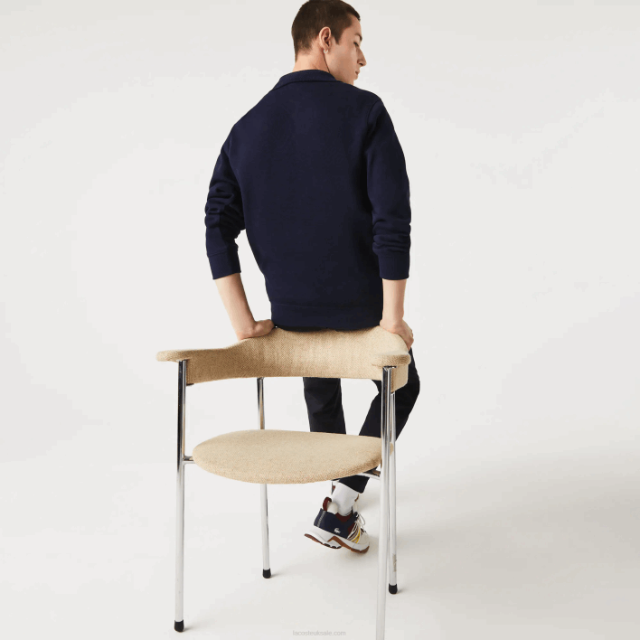 Lacoste Zippered Stand-Up Collar Cotton Sweatshirt 646T951 Navy Blue 166 Men
