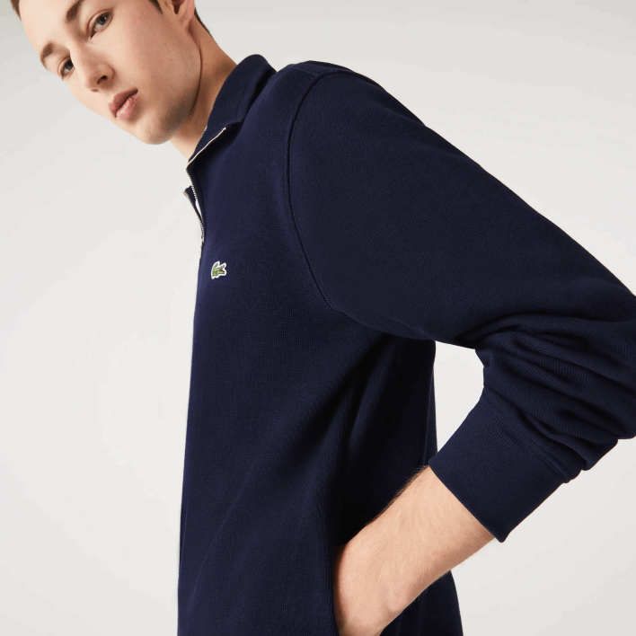 Lacoste Zippered Stand-Up Collar Cotton Sweatshirt 646T951 Navy Blue 166 Men