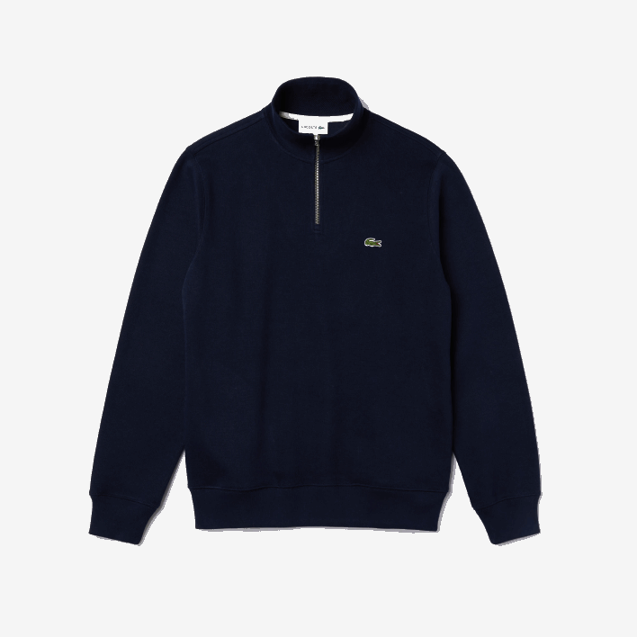 Lacoste Zippered Stand-Up Collar Cotton Sweatshirt 646T951 Navy Blue 166 Men