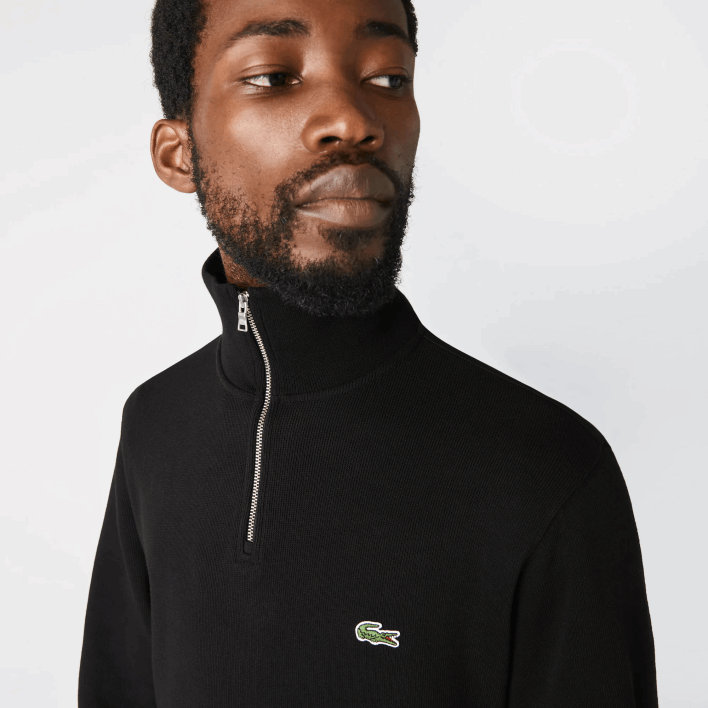Lacoste Zippered Stand-Up Collar Cotton Sweatshirt 646T952 Black 031 Men
